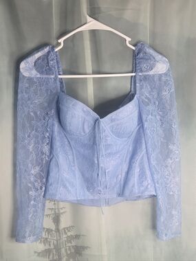 Chelsea & Violet Light Blue Lace Long Sleeve Bustier Top